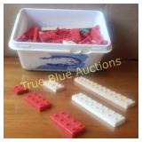 Container of Classic Lego Pieces Including Red and