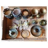 Collection of Vintage Brass Items Including Candle