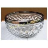 Cut Glass Bowl with Silver Rim Decorative Centerpi