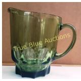 Vintage Green Glass Pitcher with Textured Design a