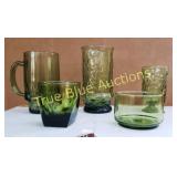 Collection of Vintage Green Glassware Including Tu