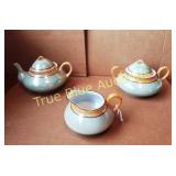 Vintage Teapot, Creamer, and Cup Set with Gold Tri