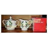 Porcelain Sugar and Creamer Set with Holiday Desig