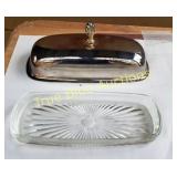 Vintage Silver Plated Butter Dish with Glass Base