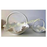 Set of Two White Milk Glass Baskets with Ruffled E