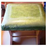 Vintage Green Upholstered Wooden Stool with Decora