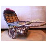 Woven Miniature Baby Carriage with Red Bow Decorat