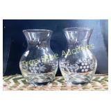 Pair of Vintage Etched Glass Vases with Floral Des