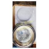 Vintage Silver Plated Serving Tray with Glass Dish