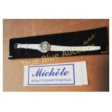 Michele Quality Quartz Watch with White Strap and