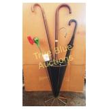 Vintage Umbrella Stand with Canes and Decorative F