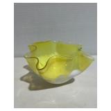 Vintage Yellow White Art Glass Bowl