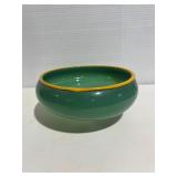 Large Vintage Art Glass Green Yellow Trim Bowl