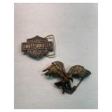 Brass belt buckle lot Harley Davidson & Eagle