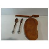 Vintage Wood Tray, Bread Knife, Wooden Lot