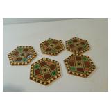 Vintage Pinwheel Wood Inlay Coasters 5 PCS
