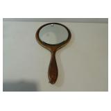 Vintage Wooden Hand Held Beveled Mirror
