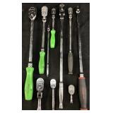 (10) ASSORTED SNAP ON RATCHETS, STUBBY FLEX