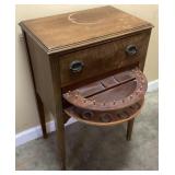 VTG. BURL WOOD SEWING SIDE TABLE w DOVETAIL DRAWER
