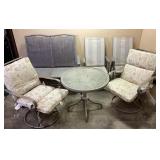 ASSORTED PATIO FURNITURE, CHAIRS, PARLOR TABLE,