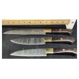 (3) ASSORTED DAMASCUS BLADE STEEL KNIVES w. RASS