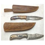 (2) DAMASCUS STEEL FULL TANG FIXED BLADE KNIVES w