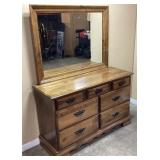 VTG. WOOD DRESSER & MIRROR