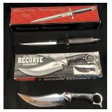 (2) GIL HIBBEN KNIVES, NEW, RECURVE KARAMBIT &