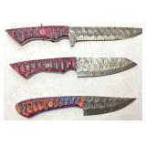 (3) HANDMADE DAMASCUS BLADE FULL TANG FIXED B
