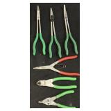 (6) ASSORTED MATCO & SNAP ON PLIERS