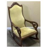 VICTORIAN STYLE YELLOW UPHOLSTERED ROCKER
