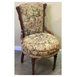 ANTIQUE FLORAL UPHOLSTERED PARLOR CHAIR