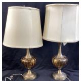 PAIR OF AMBER GLASS TABLE LAMPS