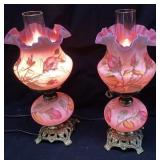 PAIR OF VTG. FENTON MOSS ROSE PEACH 3 SWITCH TABLE