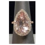 14KT ROSE GOLD MORGANITE & DIAMOND RING, SIZE 6.5