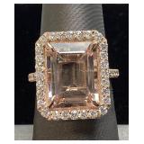 14KT ROSE GOLD MORGANITE & DIAMOND RING, SIZE 6.5,