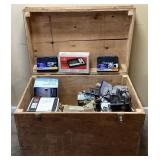 WOOD TRUNK FULL OF TOOLS, KOBALT TOOLS SETS,