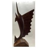 CARVED MAHOGANY SAILFISH, 16.5