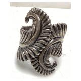 925 SILVER FEATHER PATTERN CUFF BRACELET, HINGED