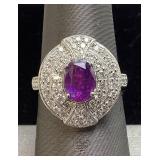 PLATINUM SAPPHIRE & DIAMOND RING, SIZE 6.75,