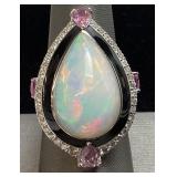 PLATINUM OPAL, SAPPHIRE, & DIAMOND RING, SIZE