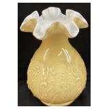 FENTON HONEY AMBER WILD ROSE OVERLAY & BOW KNOT