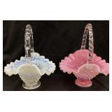 (2) FENTON HOBNAIL OPALESCENT BASKETS, MOONSTONE &