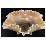 FENTON 1980 AMBER OPALESCENT RIBBON EDGE CANDY