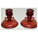 PAIR OF FENTON RED AMBERINA KOI FISH CANDLE