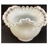FENTON MILK GLASS CRYSTAL CREST CRIMPED VASE, 4
