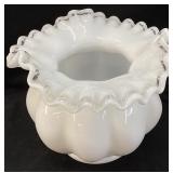 FENTON MILK GLASS CRYSTAL CREST MELON VASE, 4.5
