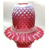 FENTON CRANBERRY OPALESCENT HOBNAIL FAIRY LAMP,