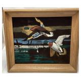 FRAMED BLACK VELVET FLYING DUCKS PAINTING