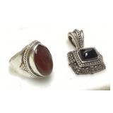 SILVER RING & CHARM w ONYX